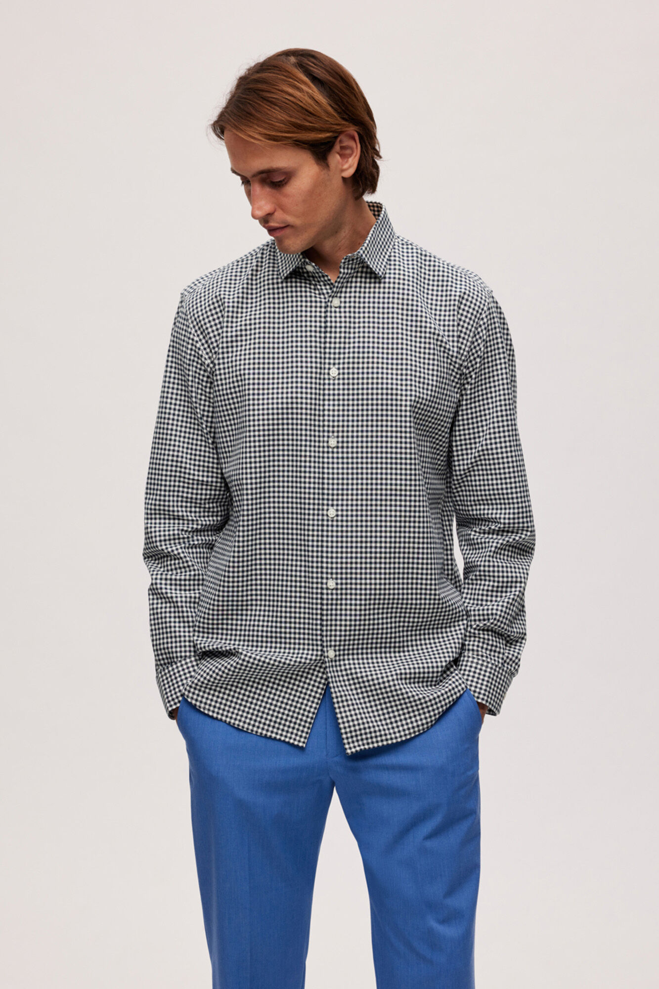 Camisa social de manga comprida em algodão orgânico - Azul