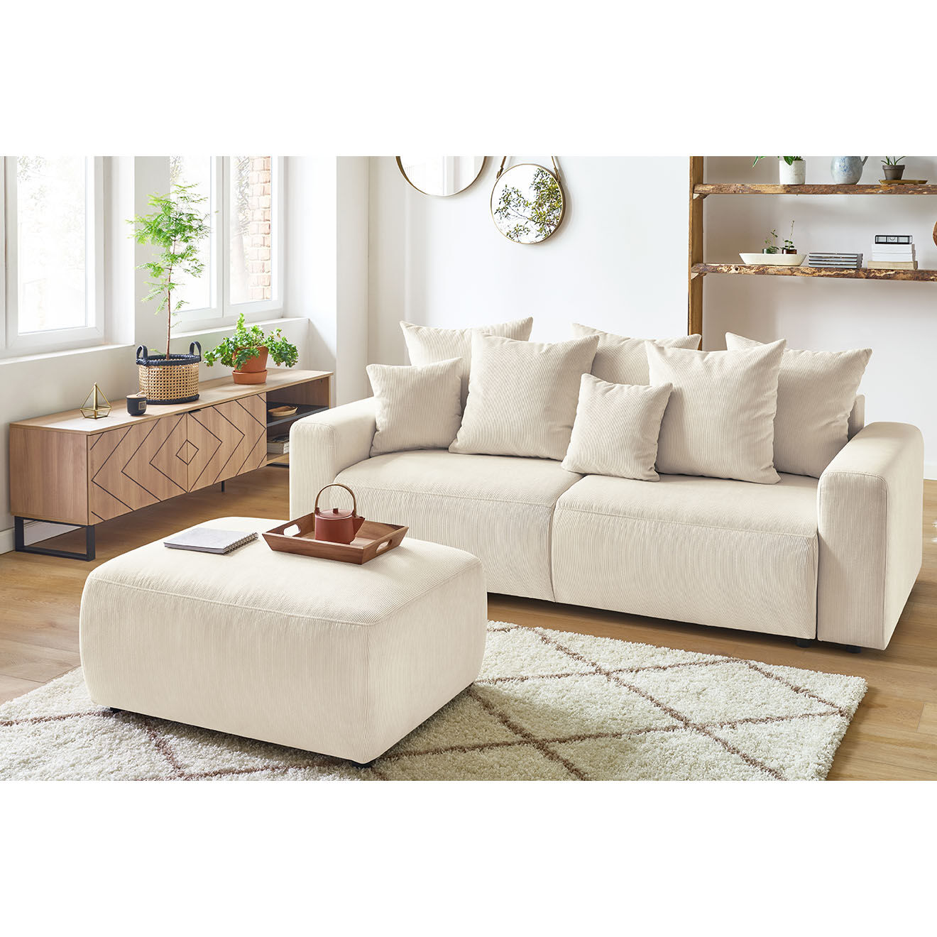 Bobochic Pouf en Velours côtelé Envy beige - 100x70x44 cm