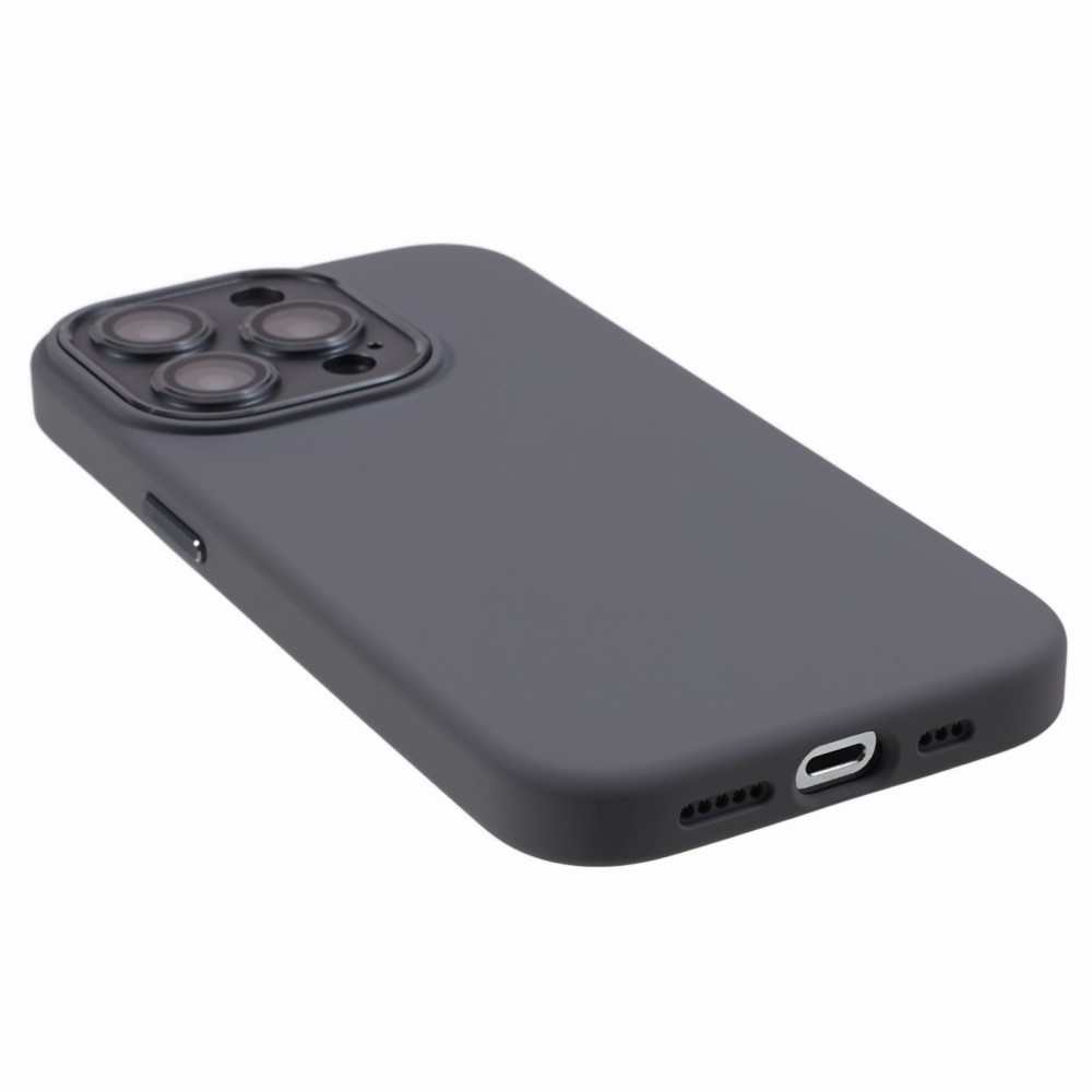 iPhone 15 Pro Max Silikon Hardcase Hülle mit Alu Kamerarahmen - Grau