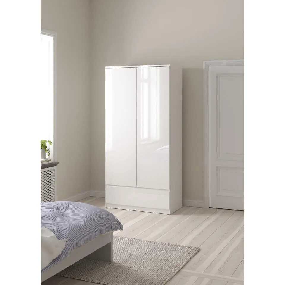 Kledingkast Naia 2-deurs - hoogglans wit - 50x99x201 cm