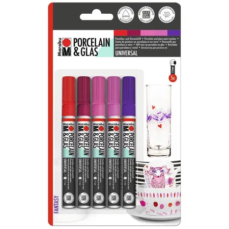Marabu Porcelain & Glas Painter, Fantasy 5er Sortierung, Universalspitze 1 2 mm