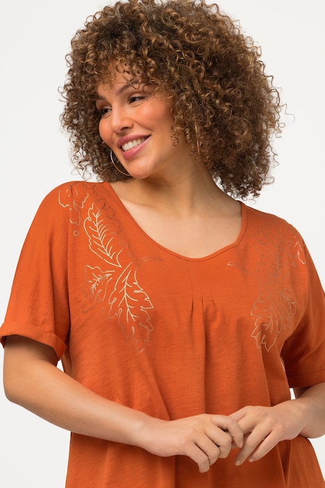 T-Shirt, Metallic-Druck, Oversized, V-Ausschnitt, Halbarm
