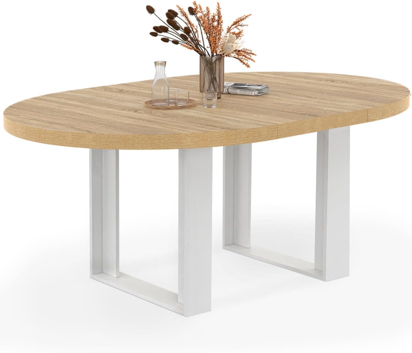 IDMarket - Table à Manger extensible Ronde Phoenix 6-8 personnes Bois et Blanc 120-160 cm