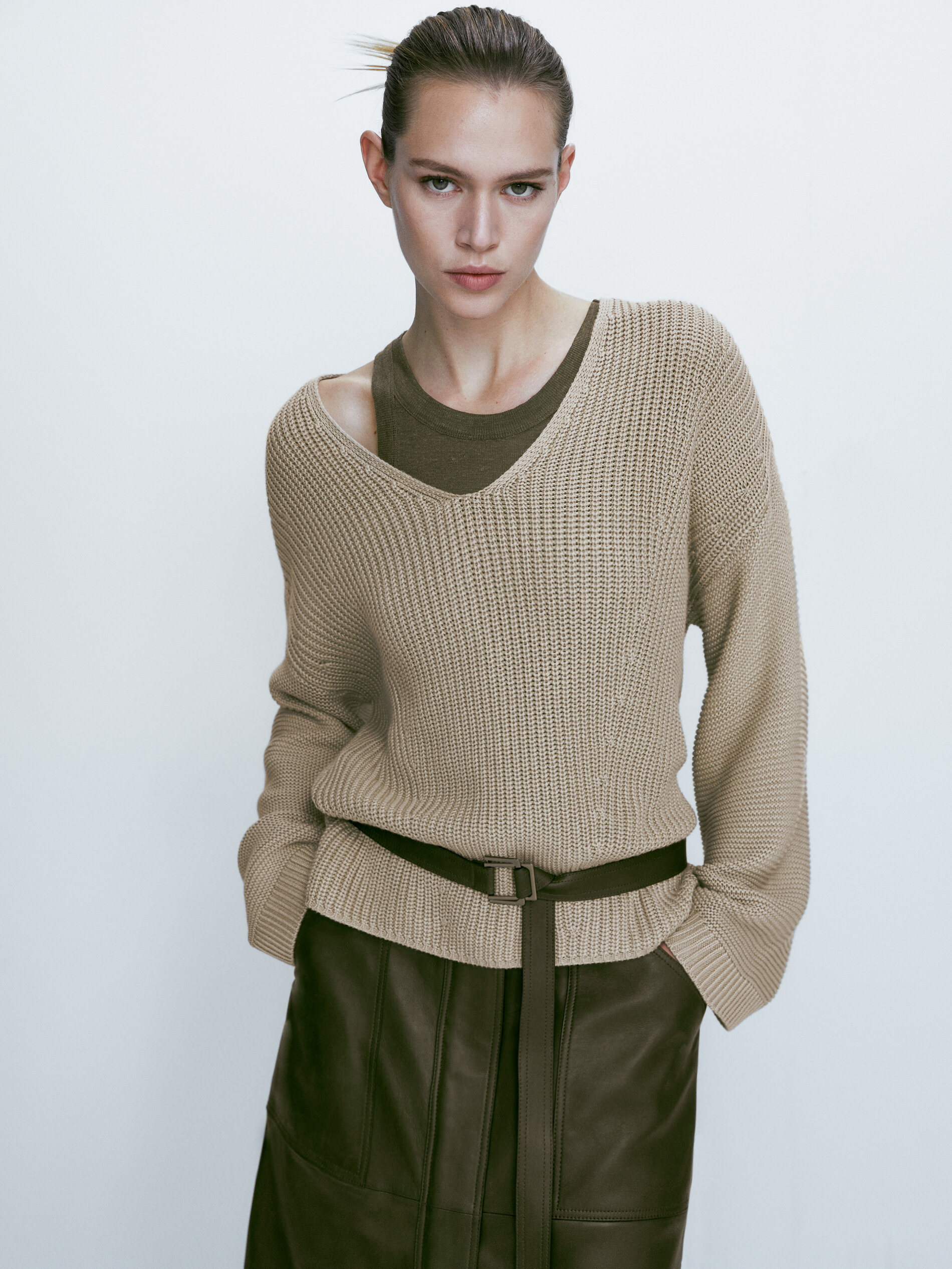 Falda piel napa bolsillos - VERDE
