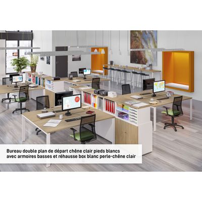Bureau Bench IRIS - L120 cm - Plan de départ - Pieds blanc - plateau imitation Hêtre
