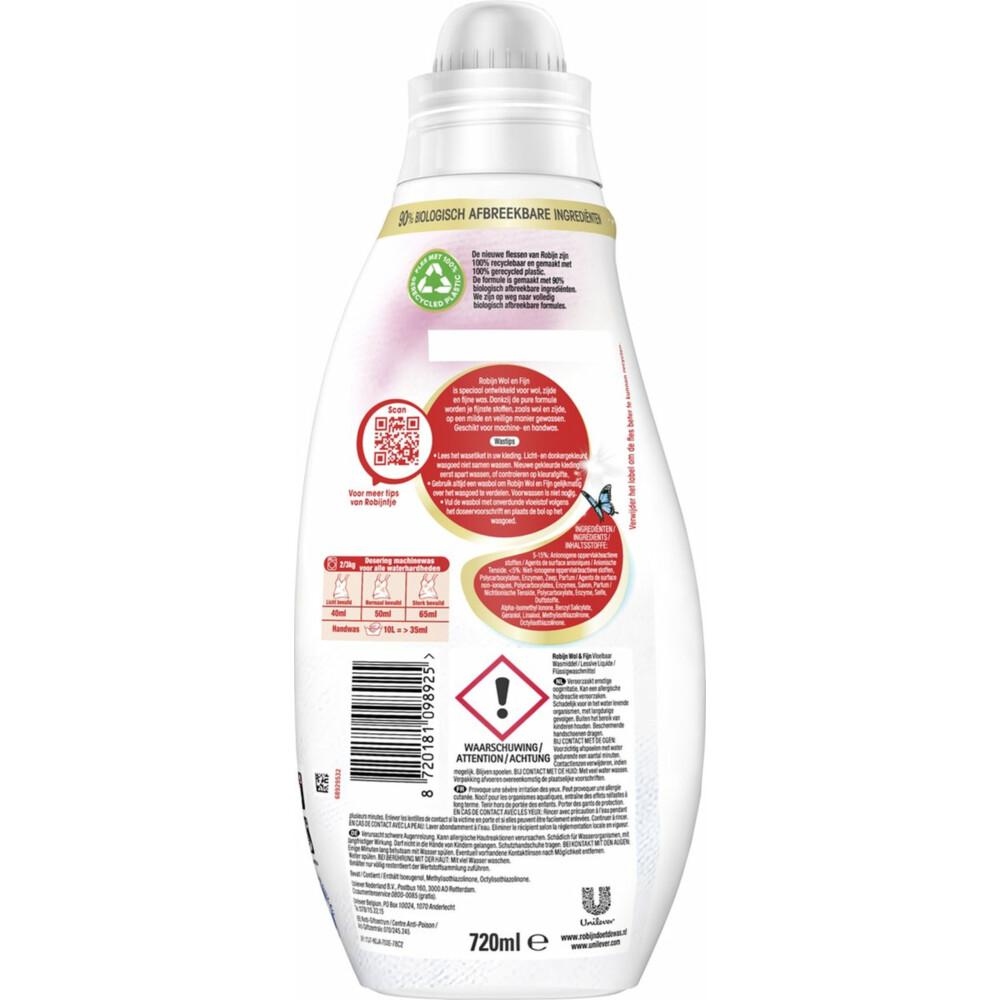 6x Robijn Vloeibaar Wasmiddel Wol & Fijn 18 Wasbeurten720 ml