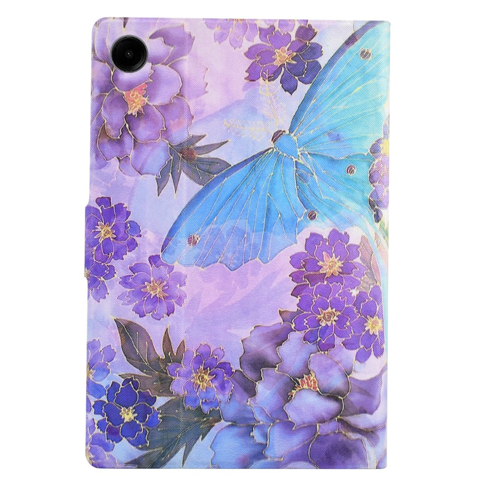 Samsung Galaxy Tab A9 Leder Tasche Flip Cover - Pfingstrosen & Schmetterling