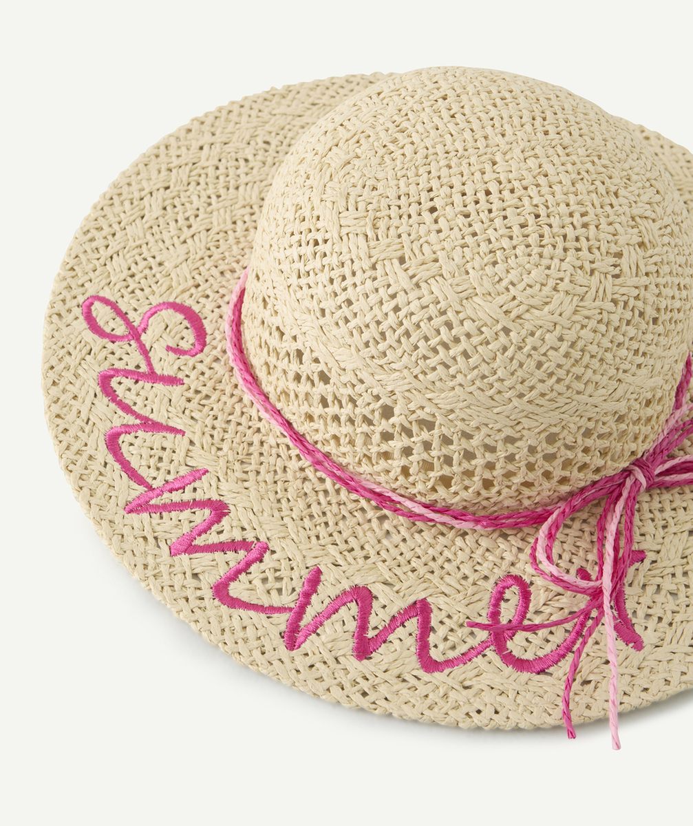 chapeau de paille fille avec broderies roses