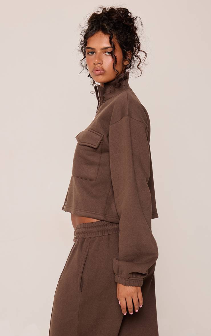 Chocolat Sweat-shirt Col Montant Avec Détails Poches