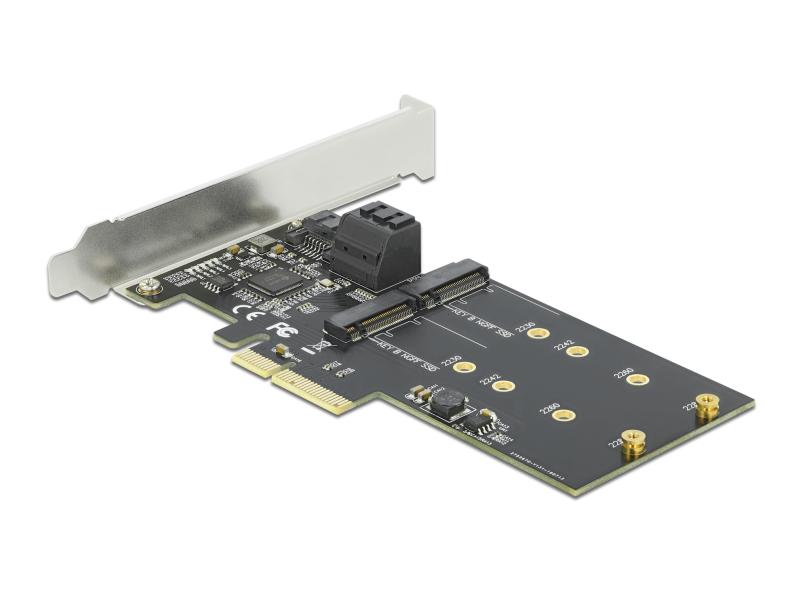 Delock SATA-Controller PCI-Ex4 - 3xSATA3, 2xM.2 Key-B Delock 3 Port SATA und 2 Slot M.2 Key B PCI Express x4 Karte – Low Profile Formfaktor