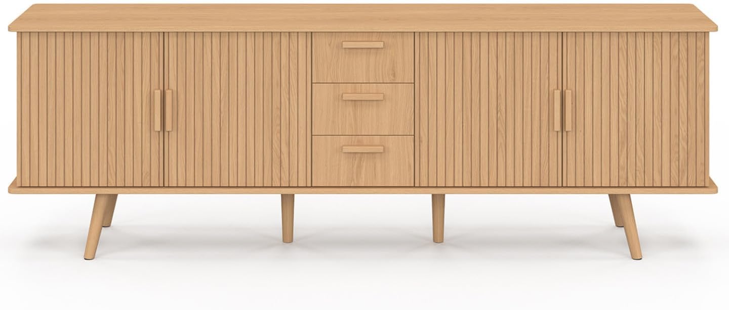 IDMarket - Buffet 180 cm Juliette XXL 4 Portes Effet Lattes et 3 tiroirs
