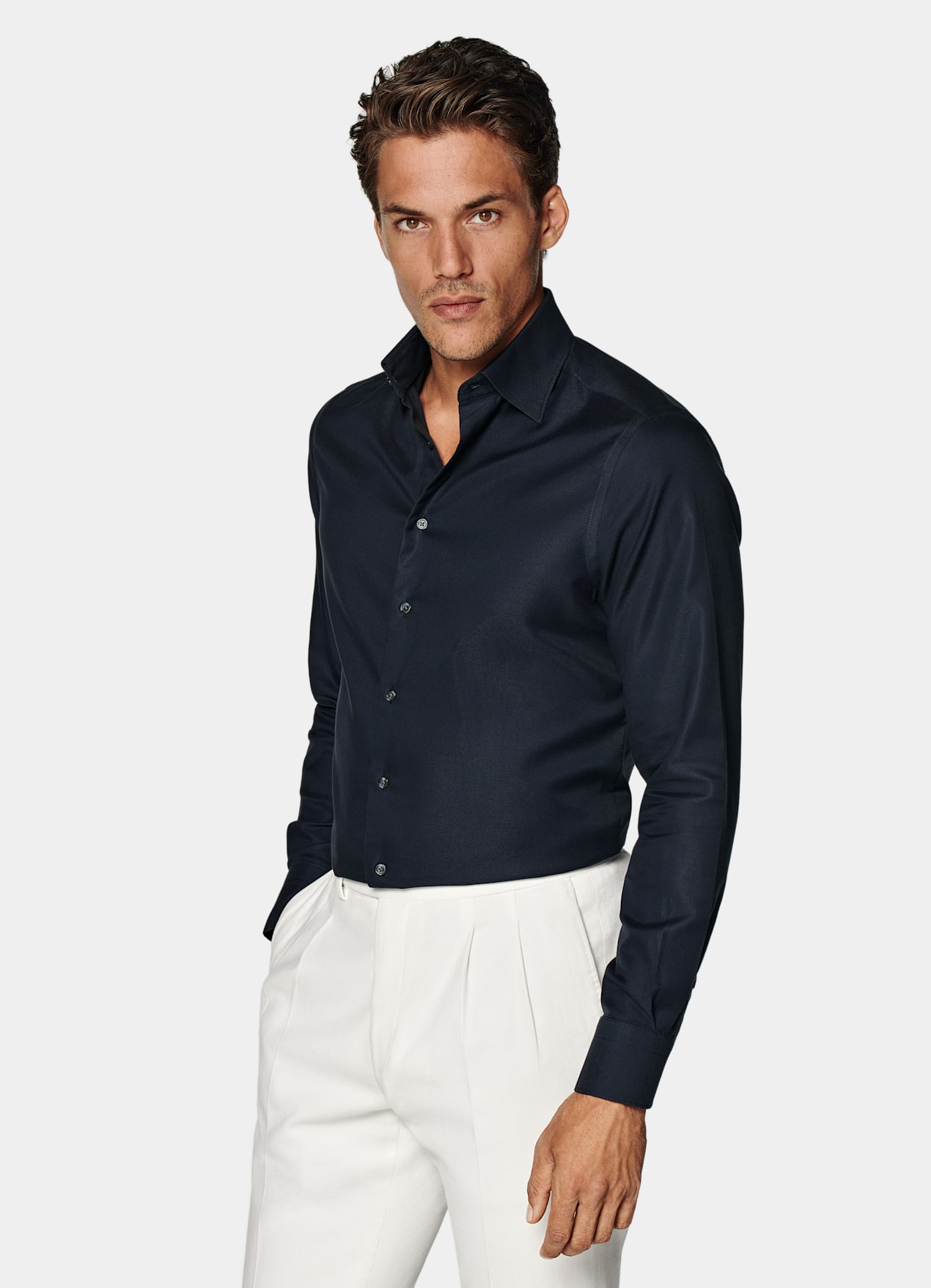 Chemise coupe ajustée en oxford royal bleu marine