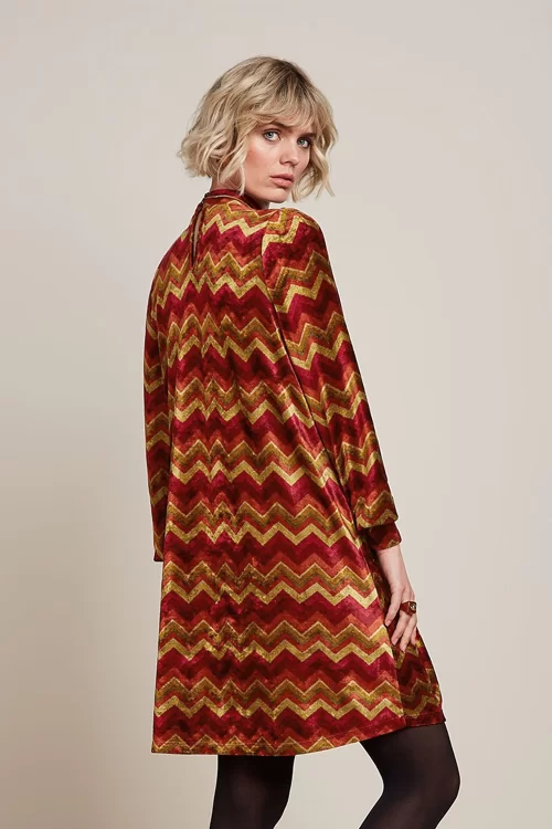 King Louie Sandy Penny fluwelen jurk in cabernet rood