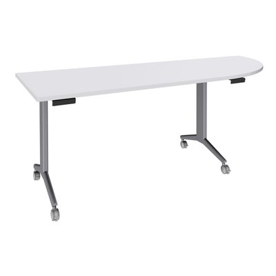 Table de réunion abattantes angle à droite - L200 x P80 cm - pied alu - plateau blanc perle