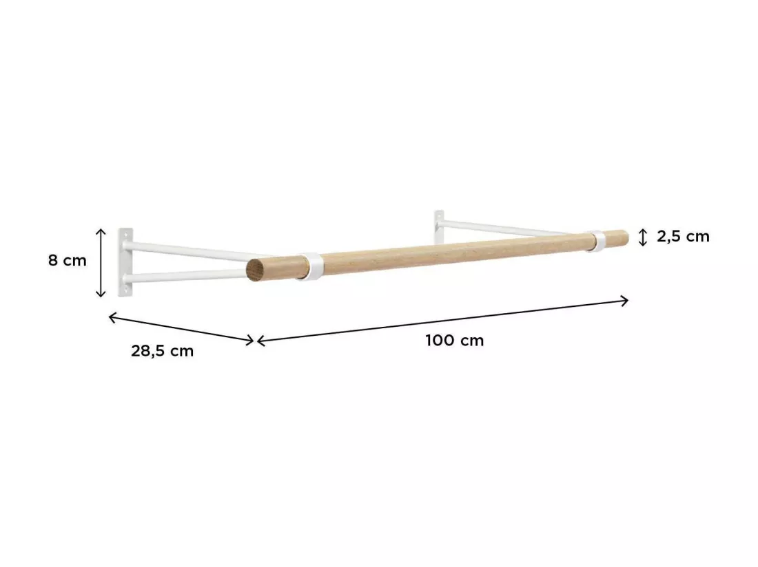 Penderie murale bois et métal blanc L100 cm
