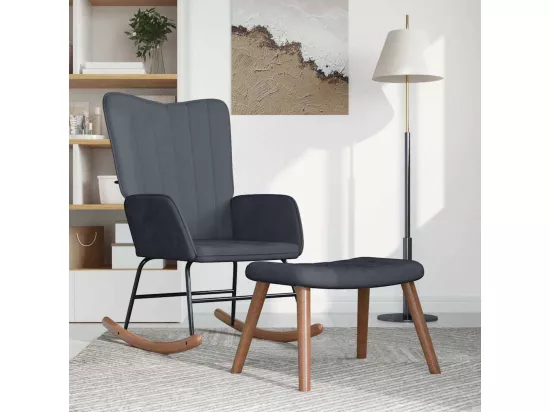 Chaise à bascule avec repose-pied Gris foncé Velours