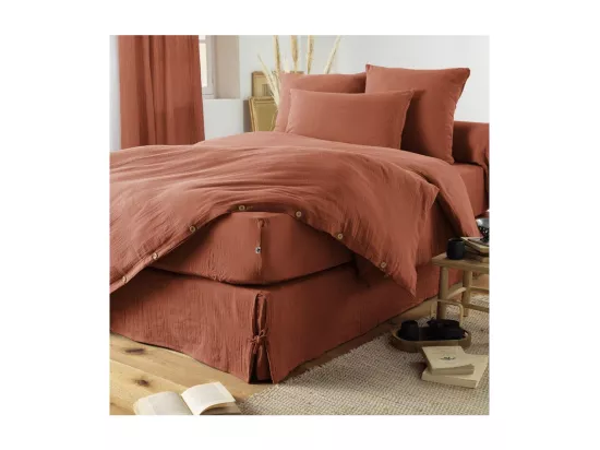 OUREA - Drap Housse 140x200cm Gaze de Coton Terracotta
