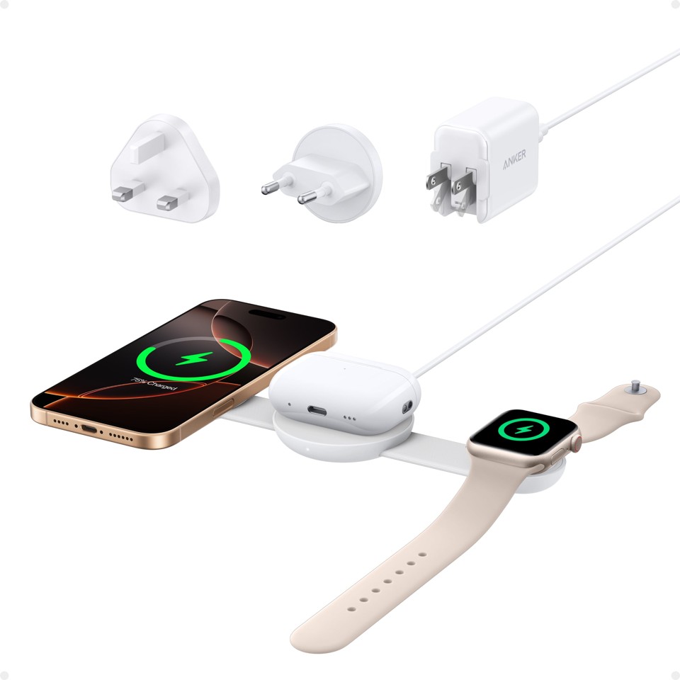 Anker - MagGo Wireless Charging Station (3-in-1, Foldable Pad)
