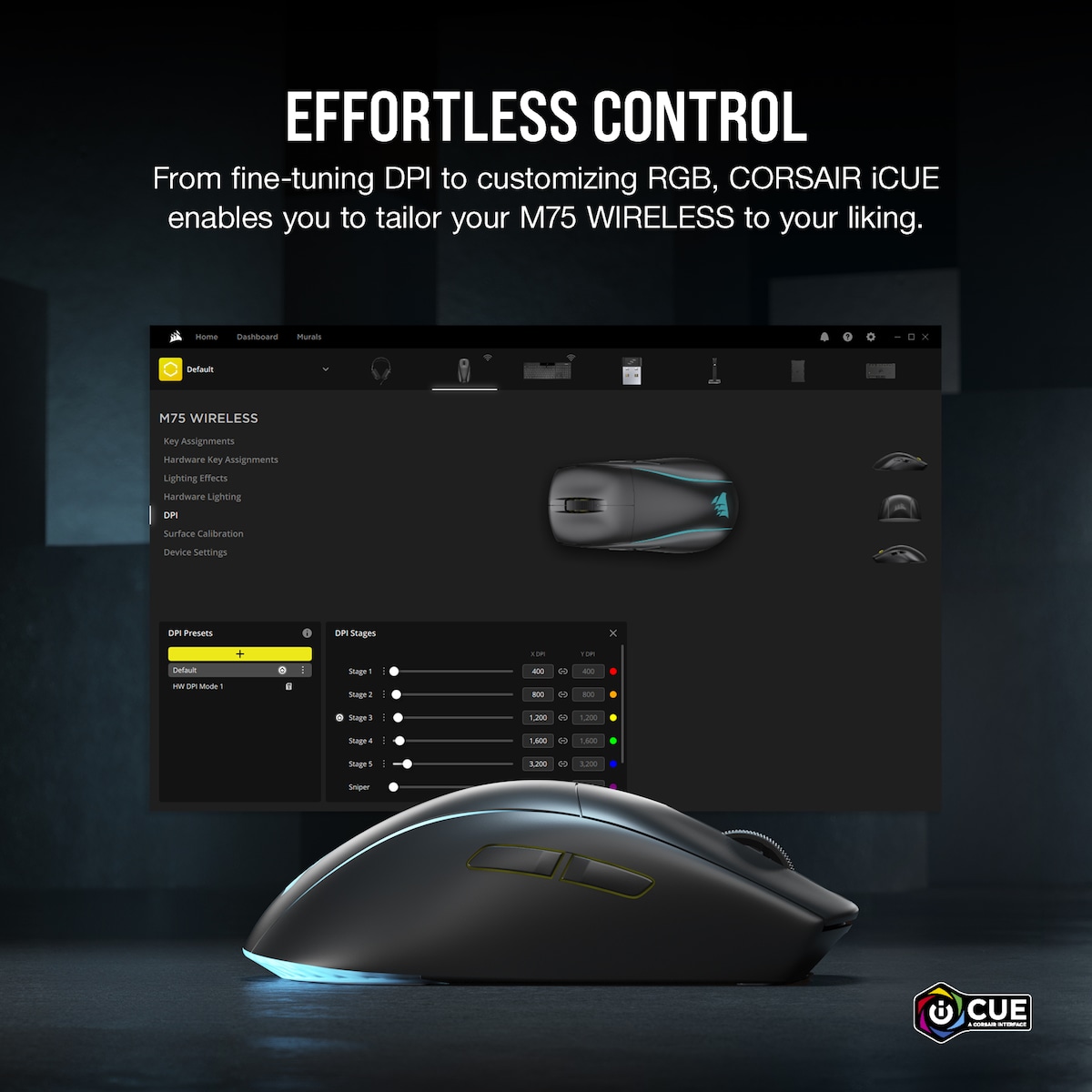 Corsair M75 RGB trådløs gamingmus (sort)