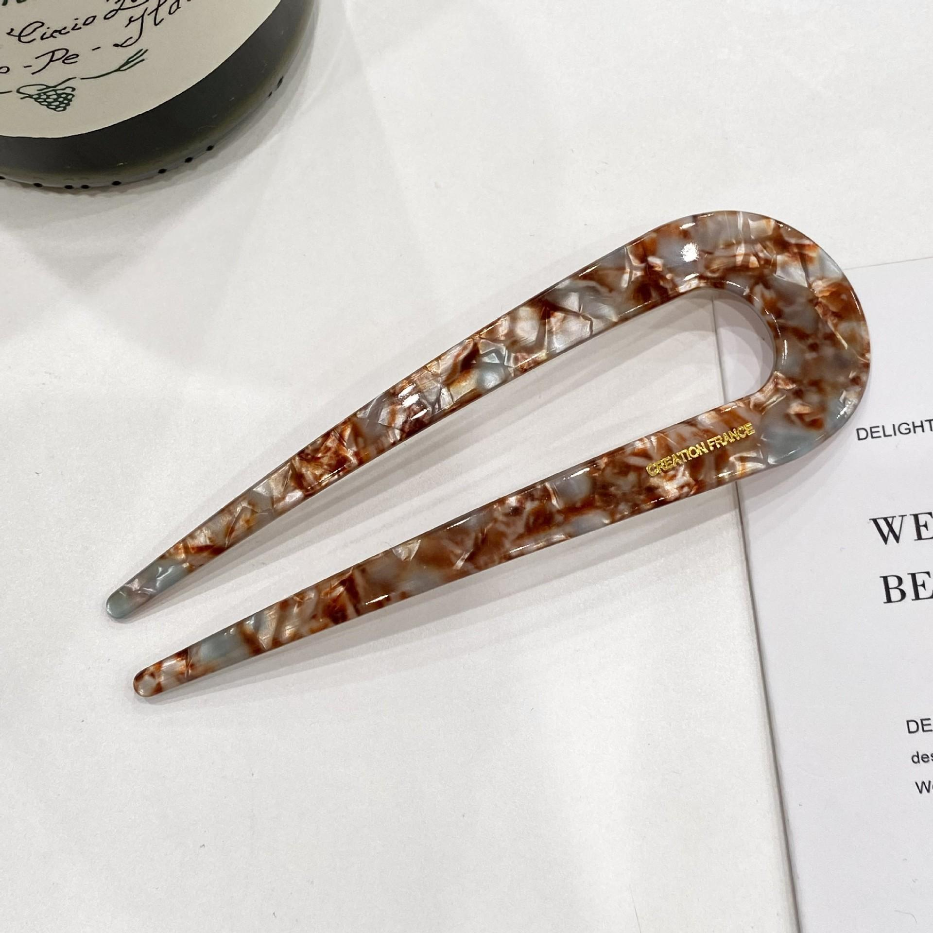 (13cm) Haarnadel French Twist Haargabel Vintage Marble Dutt Haarschmuck Accessoire - Braun