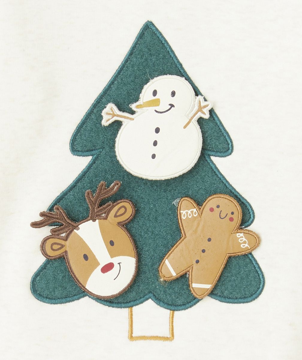 PULL DE NOËL BÉBÉ GARÇON EN FIBRES RECYCLÉES ÉCRU CHINÉ AVEC SAPIN EN SCRATCH