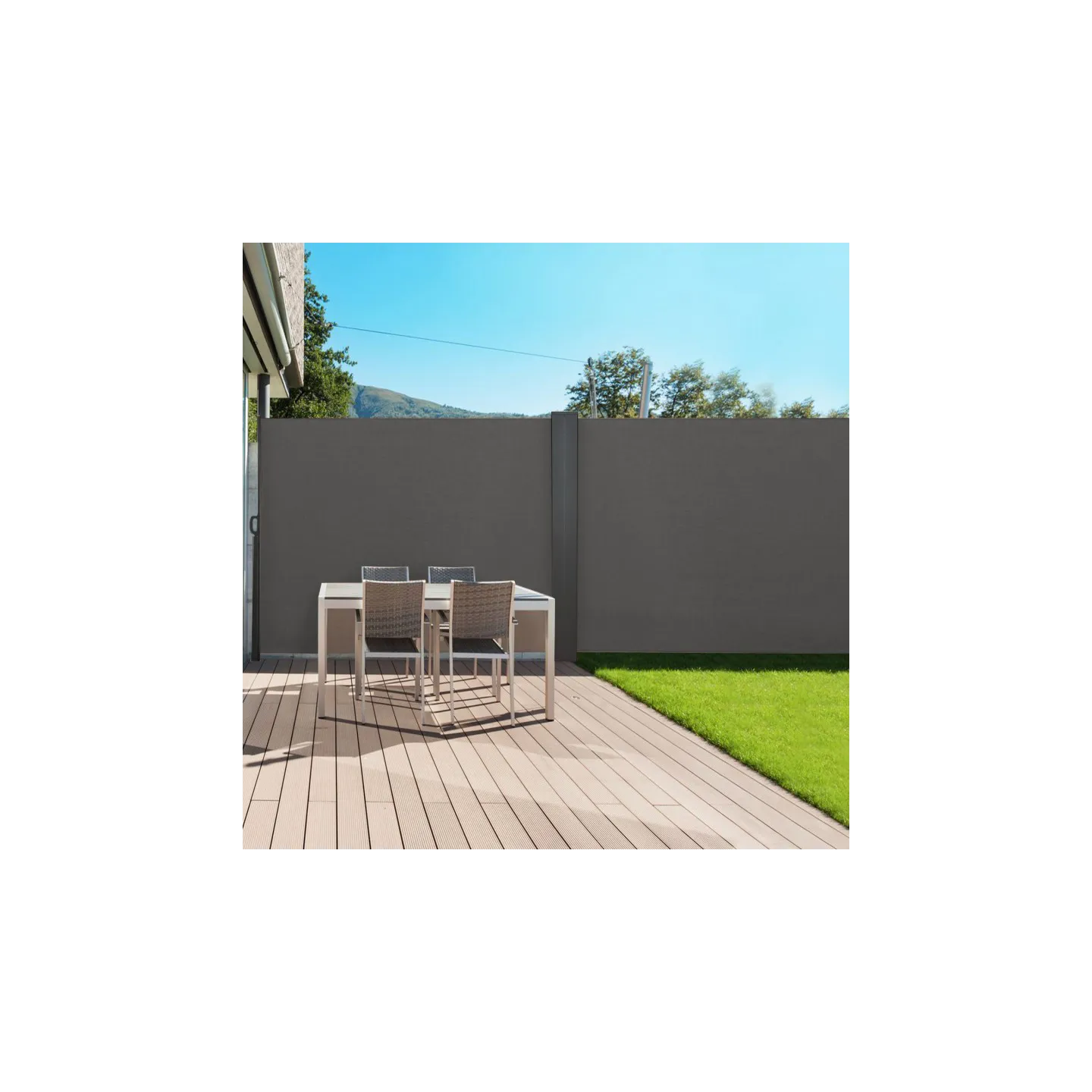 Paravent extérieur rétractable double 160 x 800 CM gris anthracite store latéral