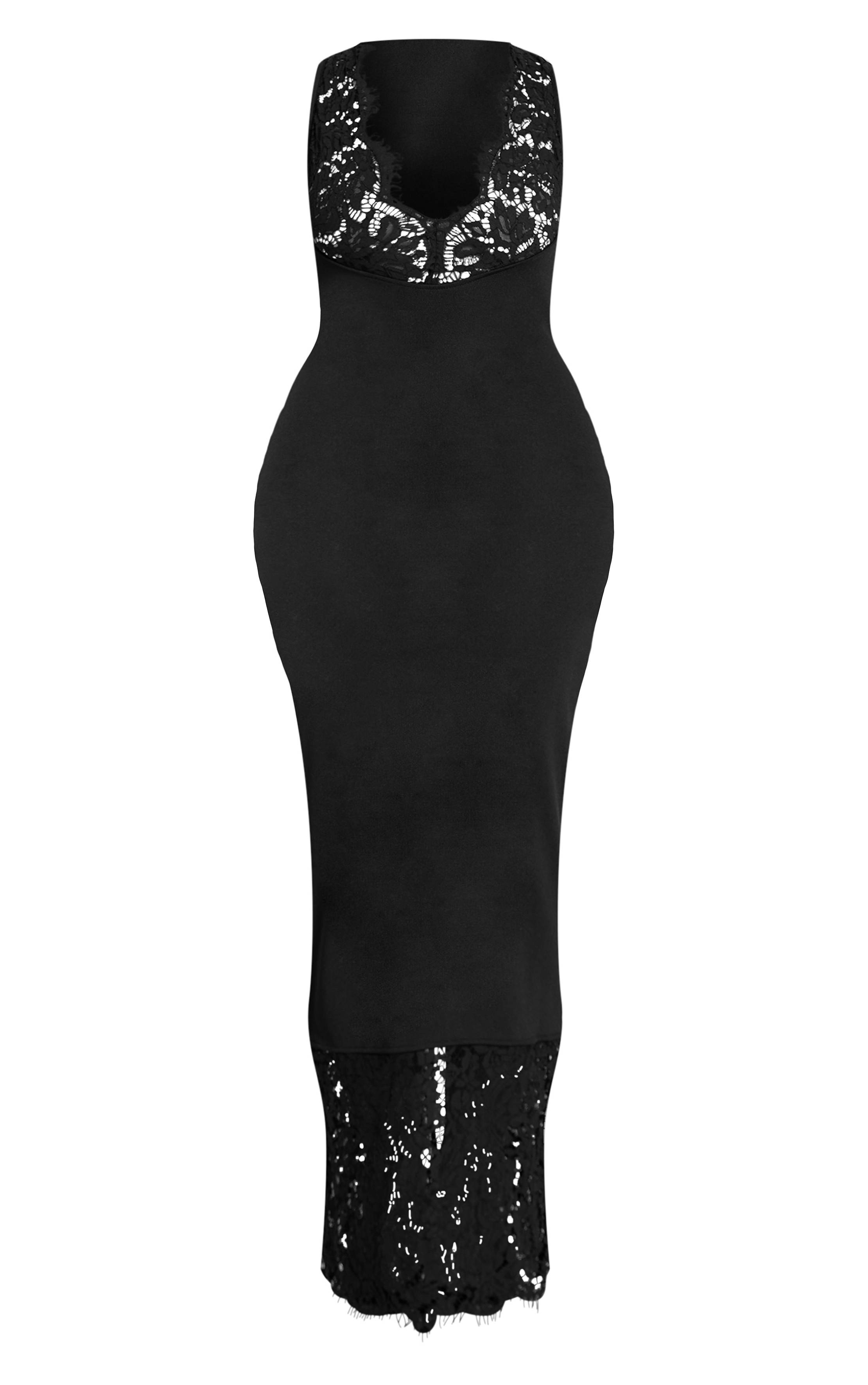 Noir Robe Maxi Bandage Moulante Avec Détails En Dentelle