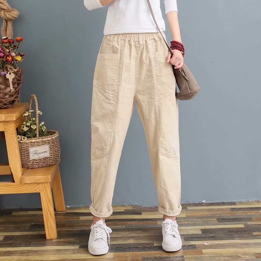 Angel Love - Elastische tailleband met effen corduroy harembroek