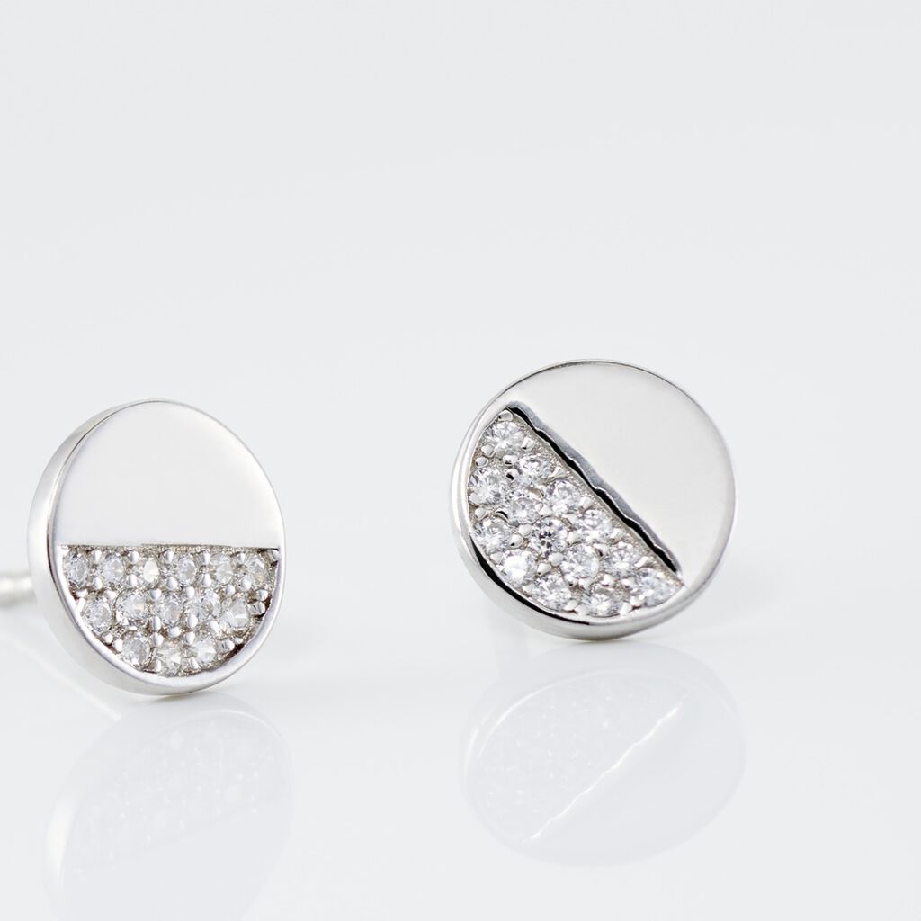 Boucles D'oreilles Puces Argent Blanc Viviano Oxydes De Zirconium