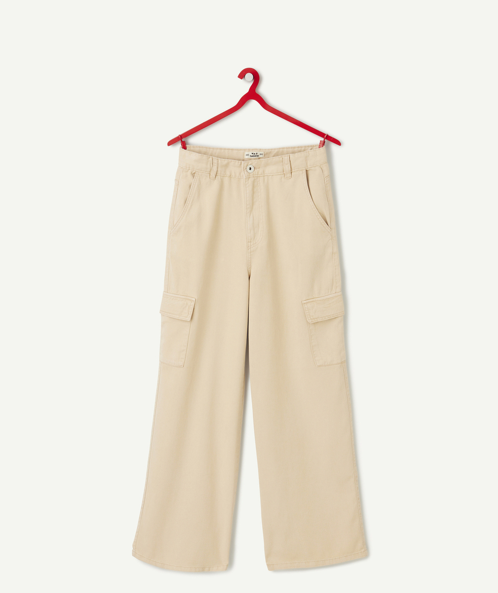 pantalon large cargo fille en viscose responsable beige