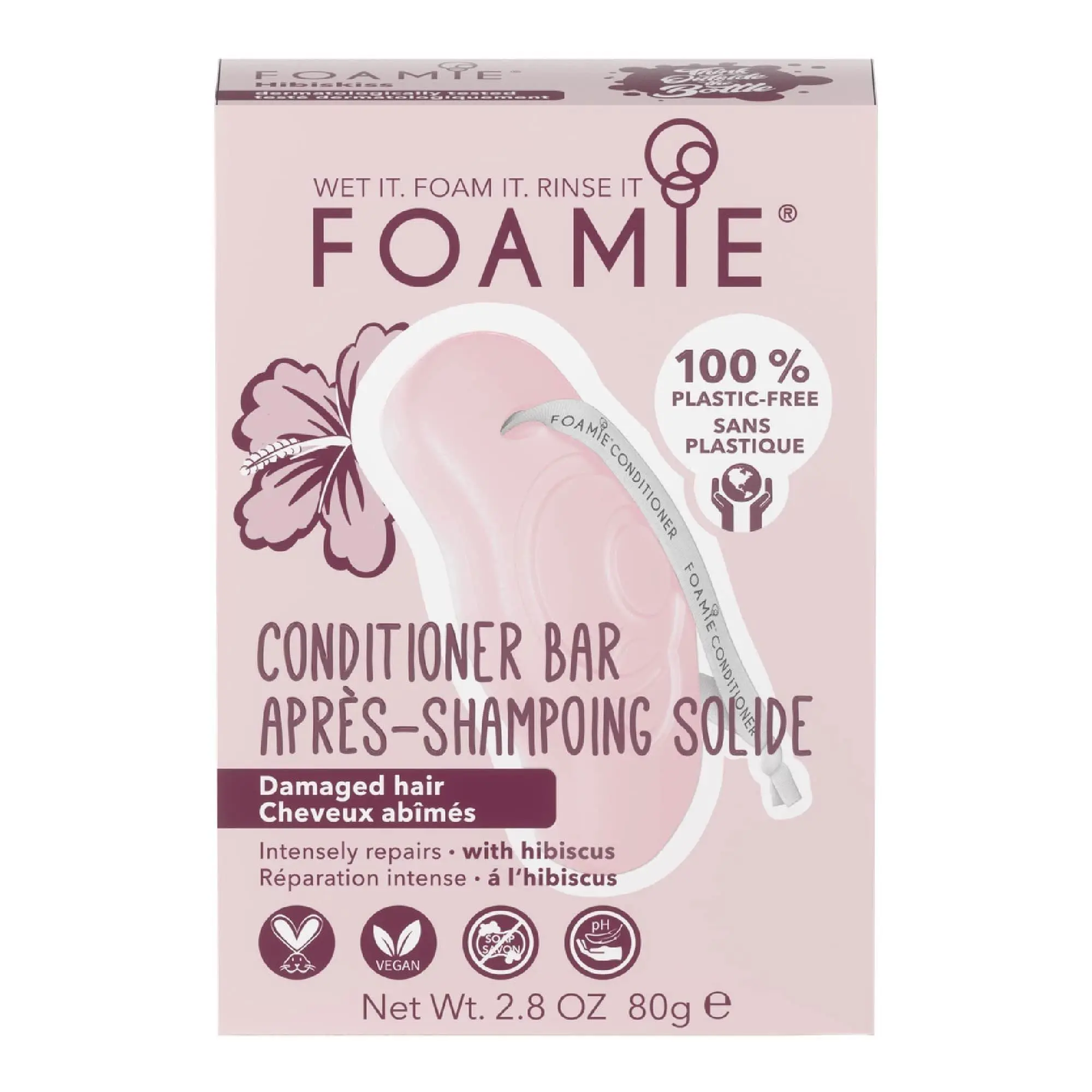Foamie - Après Shampoing solide Hibiskiss Cheveux abîmés- Soin Solide