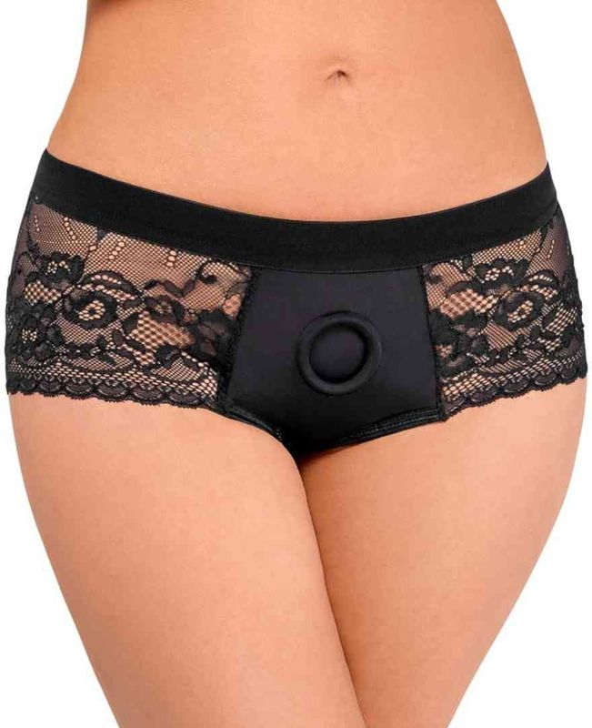 Bad Kitty - Strap On Slipje - Zwart - Kant - Maat Small