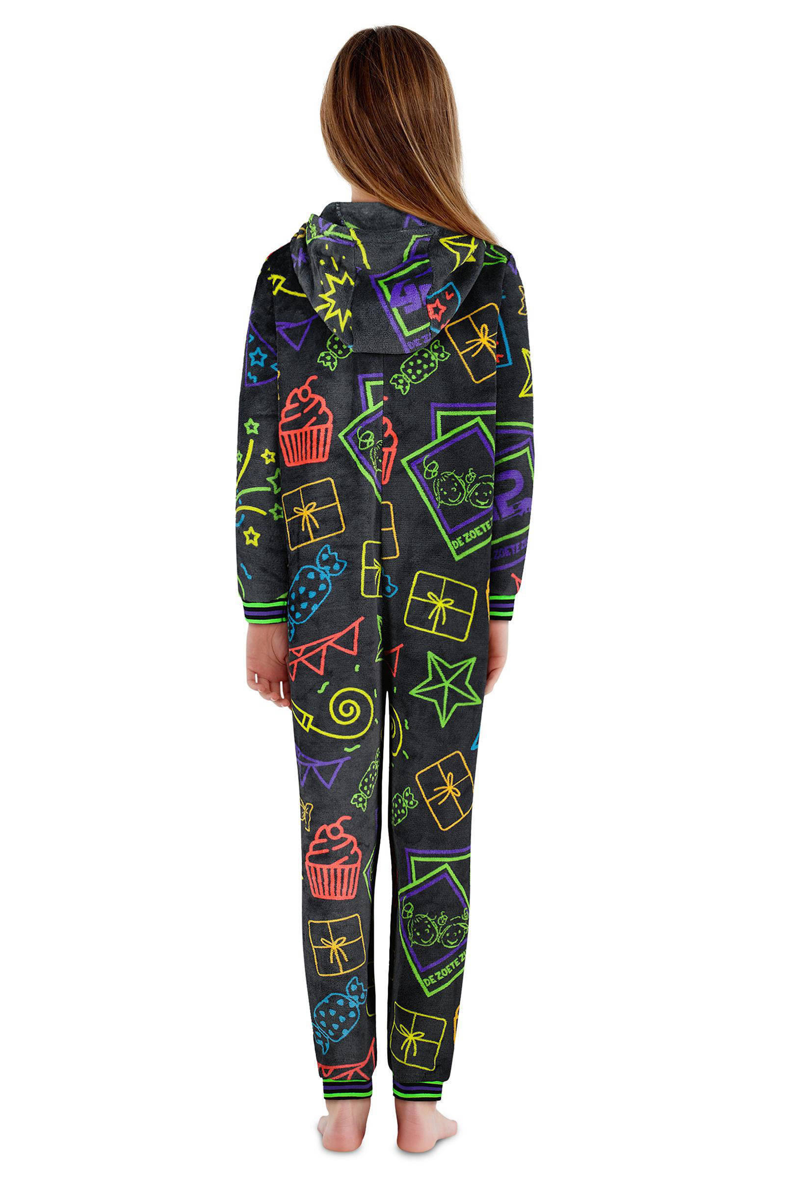 De Zoete Zusjes fleece onesie Jalissa zwart/groen/geel