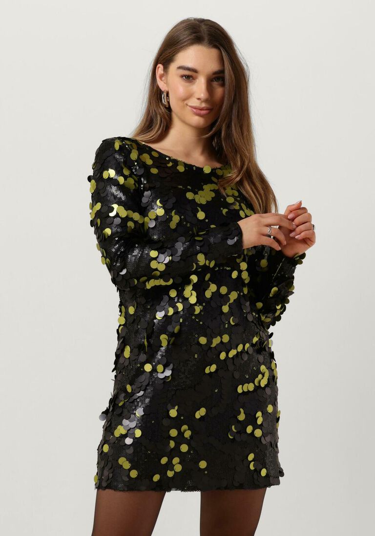 COLOURFUL REBEL zwarte colourful rebel mini jurk tini sequins straight dress