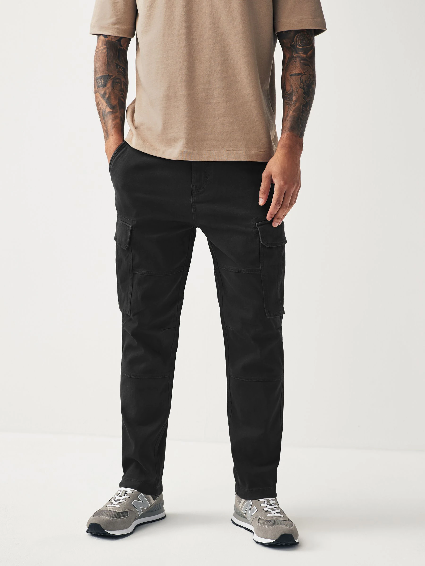 Zwart/antraciet - Slim Fit - Verpakking van 2 stretch-cargobroeken met hoog katoengehalte