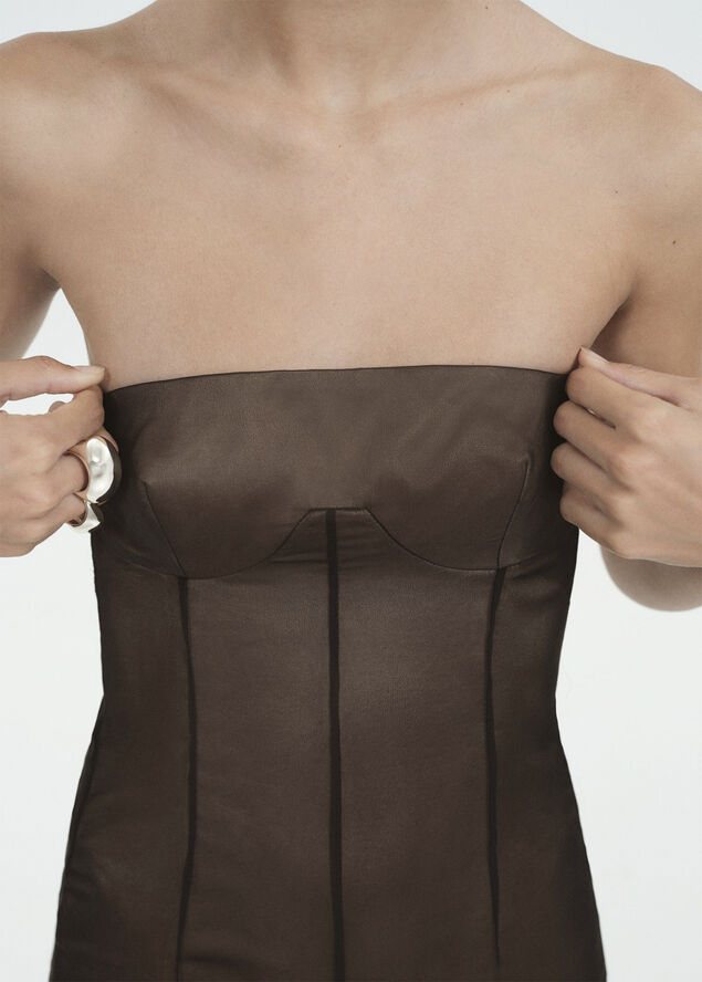 MANGO Short dress with corset neckline Black