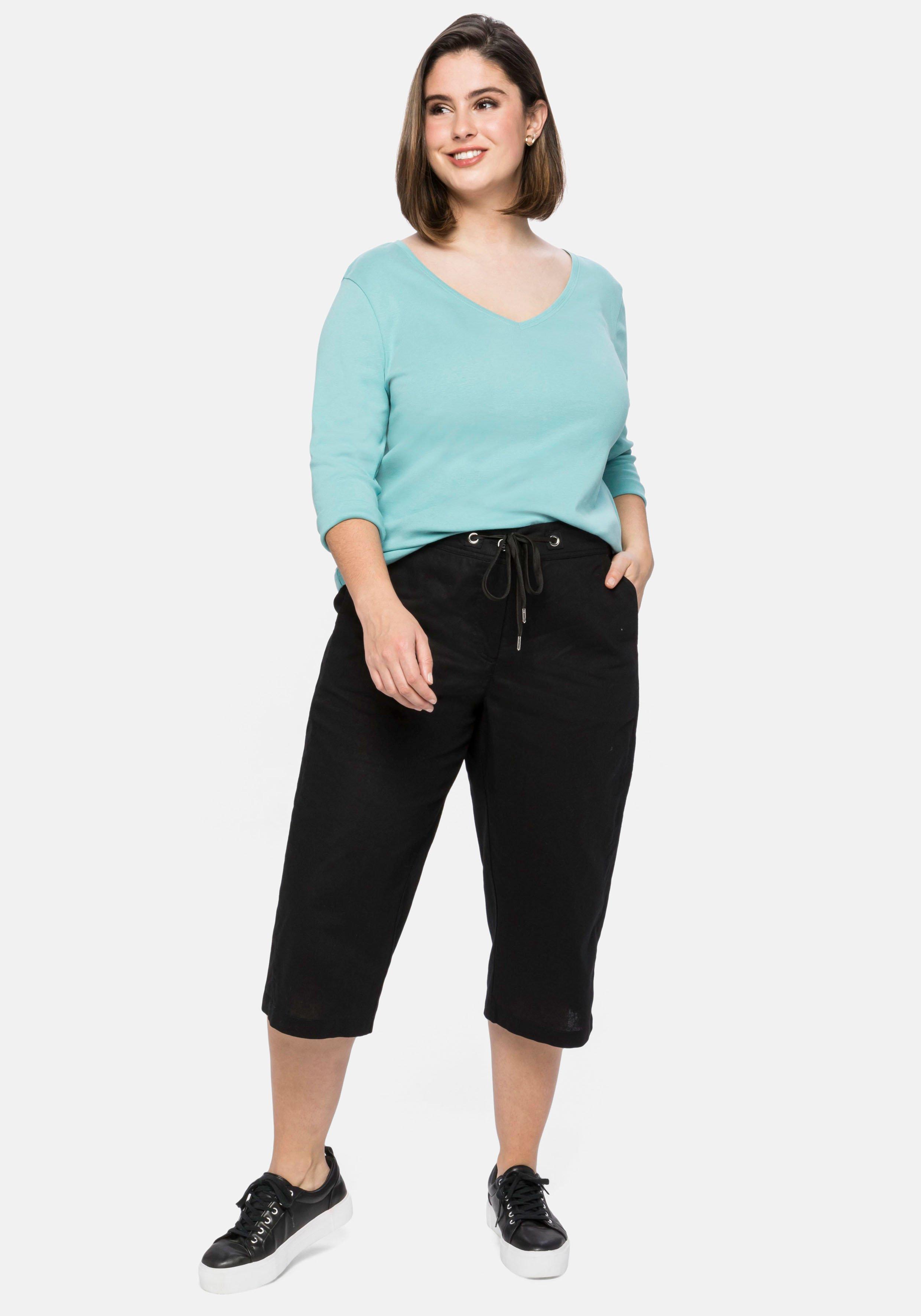 Caprihose mit Bindeband, aus Leinen-Mix