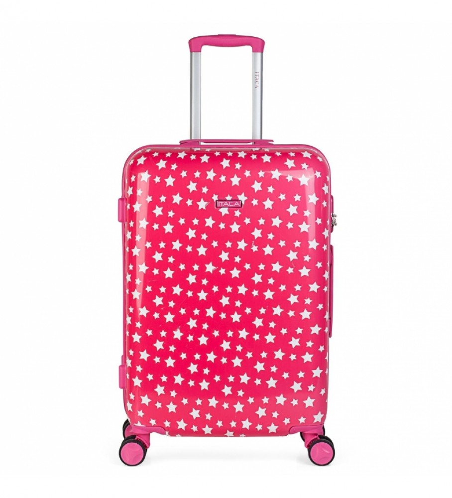 Mala de viagem infantil ITACA para meninas com estampa de estrelas fúcsia - 67 x 45 x 24 cm -