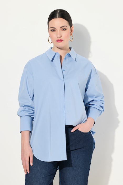 Hemdbluse, Perlmuttknöpfe, Oversized, Hemdkragen, Langarm