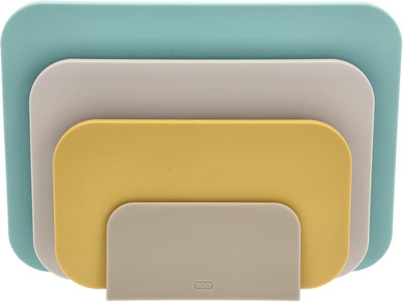 Rosti Schneidebrett-Set Choptima 3-teilig, Beige/Gelb/Blaug Schneidebrett Set mit Halterung