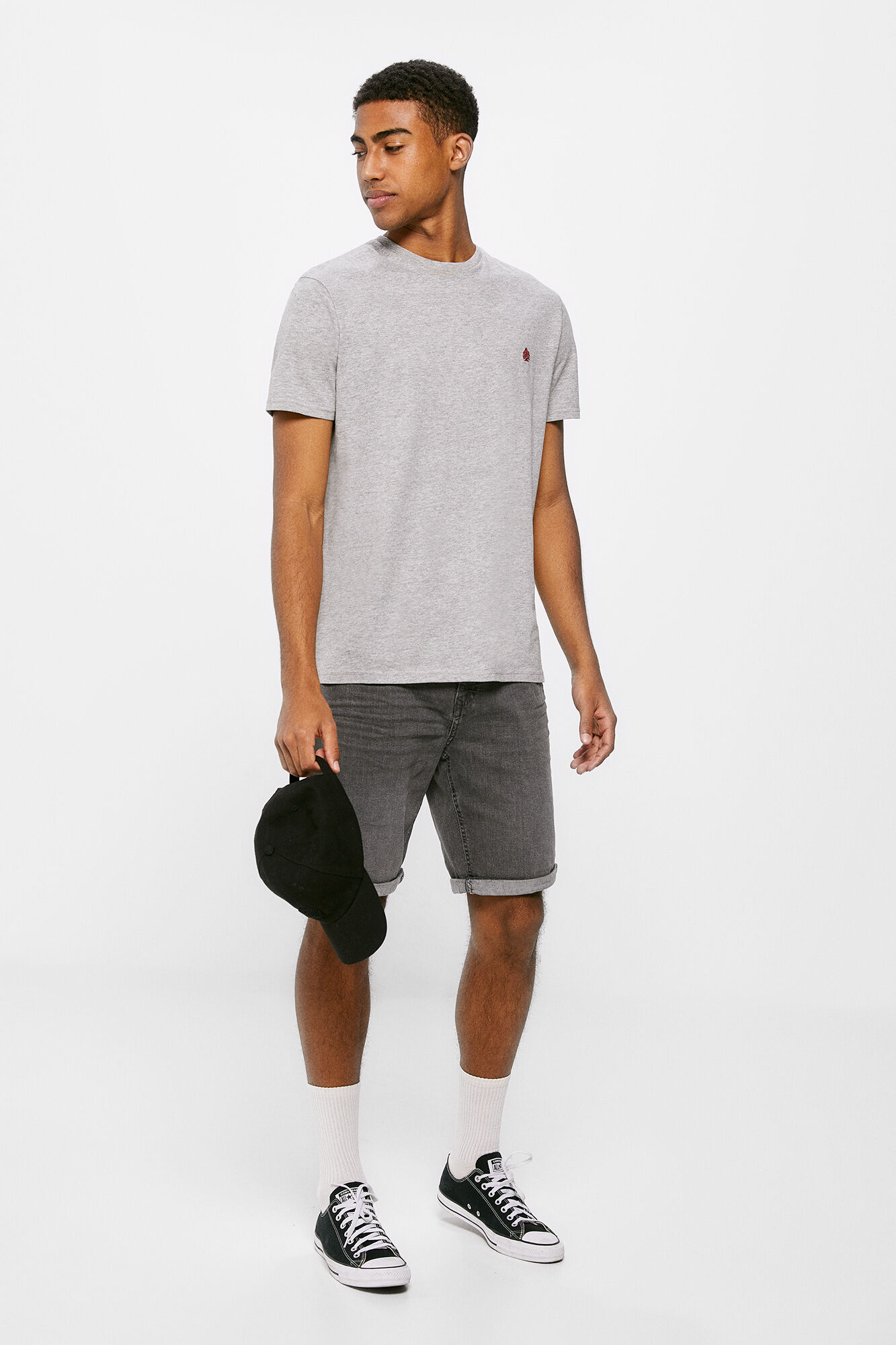 Bermuda jeans preta básica, lavagem bem escura - cinza escuro