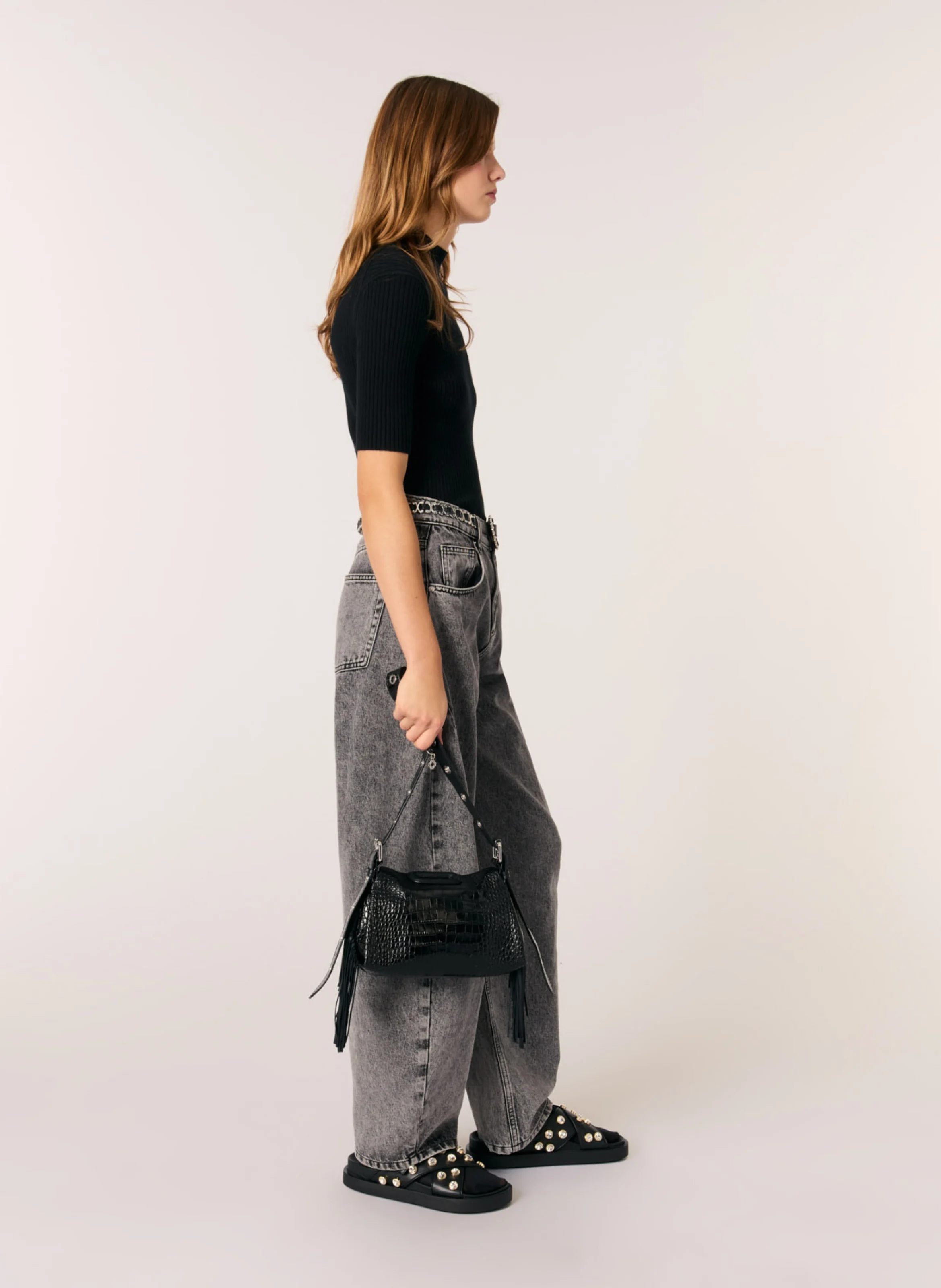 Pull col montant en coton mélangé | Noir