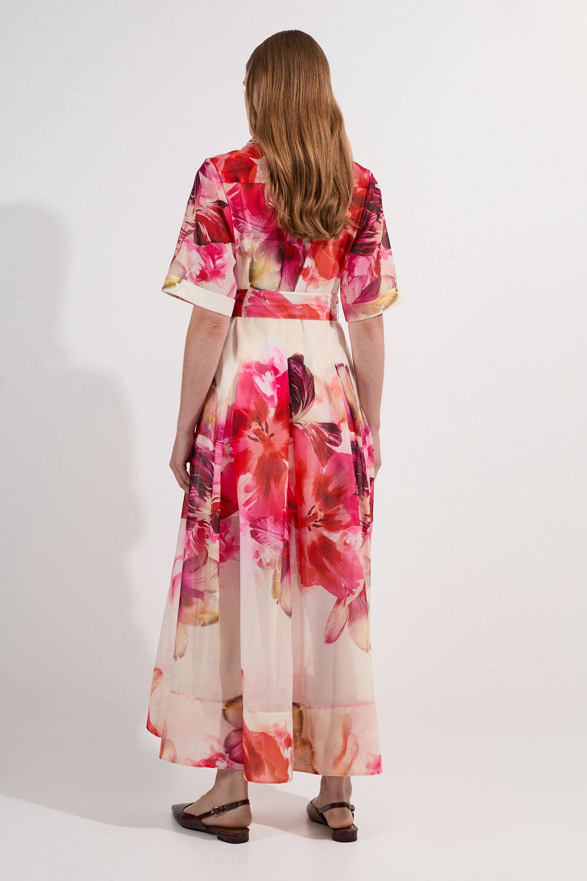 KarenMillen Robe Chemise Mi-Longue en Organdi Tissé à Motif Floral