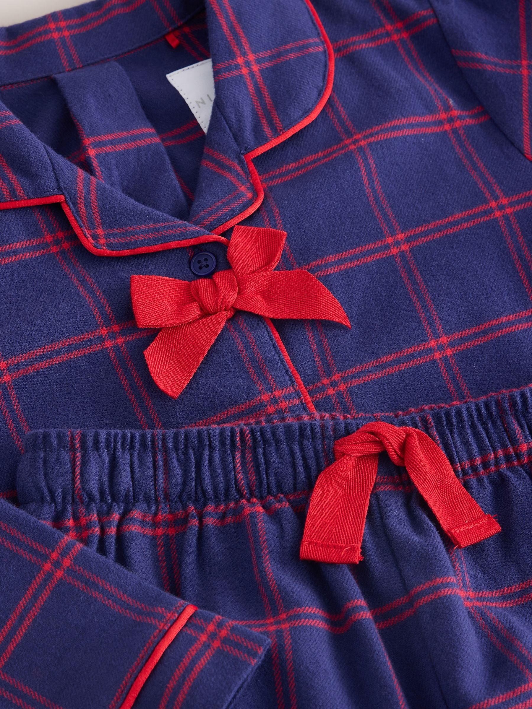 Navy/Red Bow - Geweven pyjama met knopen (4-16jr)