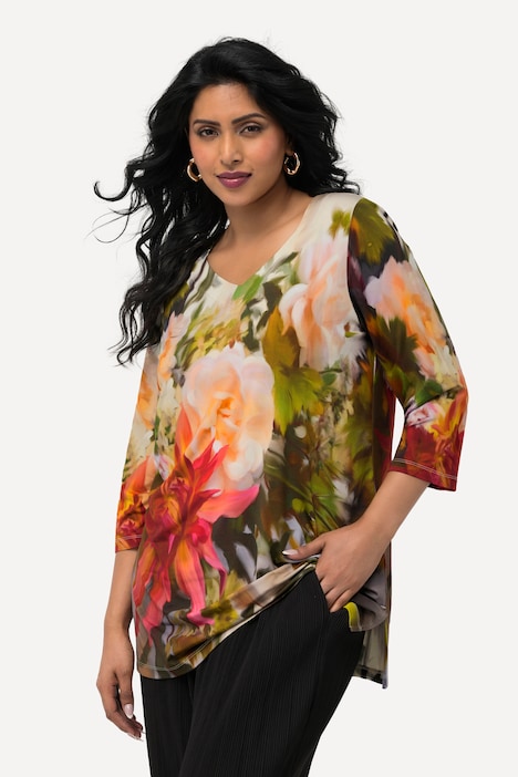 Slinkyshirt, Blüten, Classic, Herzausschnitt, 3/4-Arm