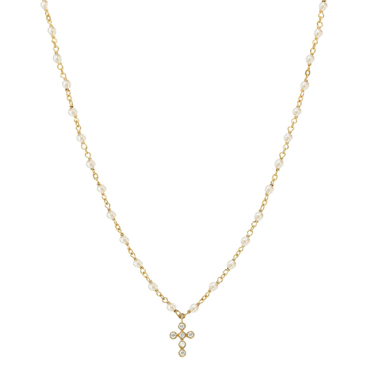 Collier Argent Doré Croix En Zirconium Blanc Et Perles Naturelles Blanches