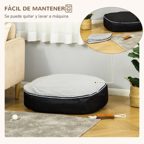 Cama para animais de estimação em cinza e preto.