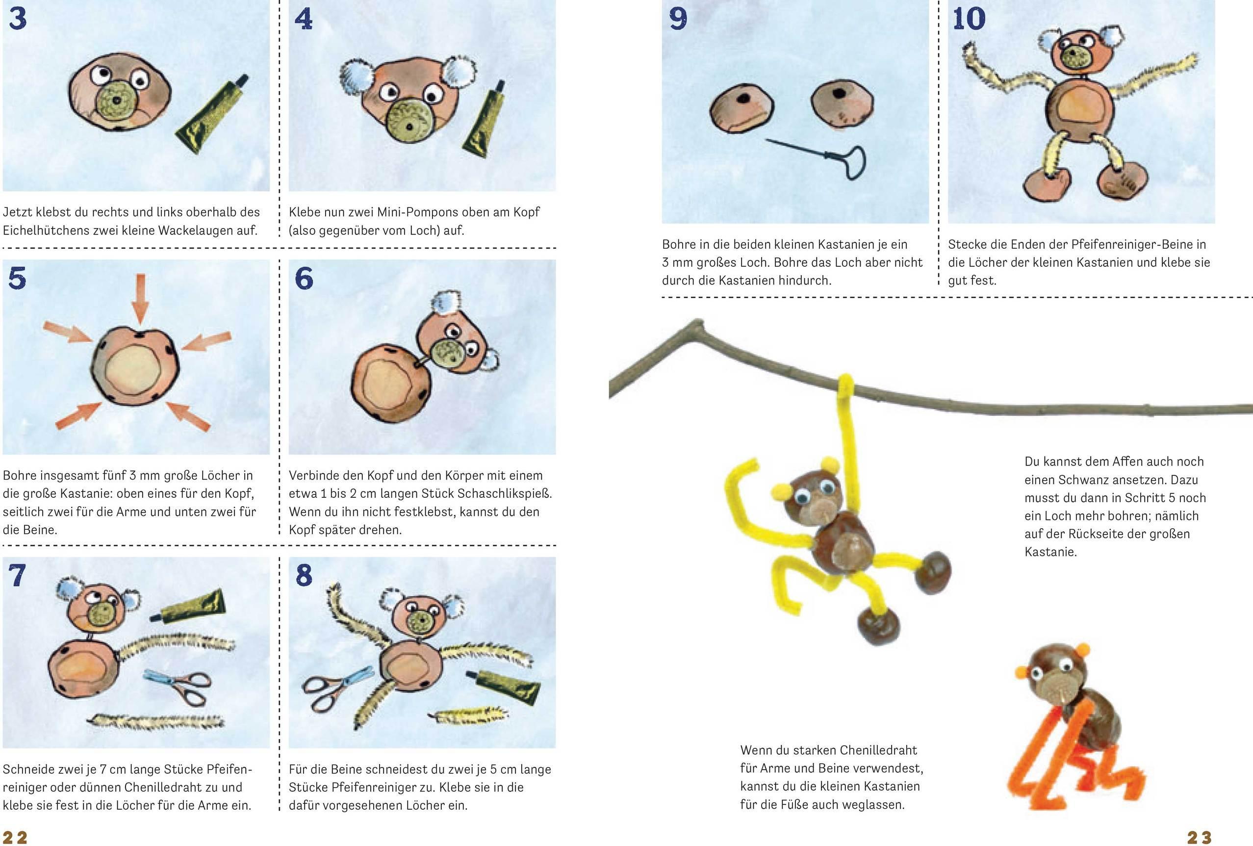 Lustige Kastanienfiguren für kleine Künstler