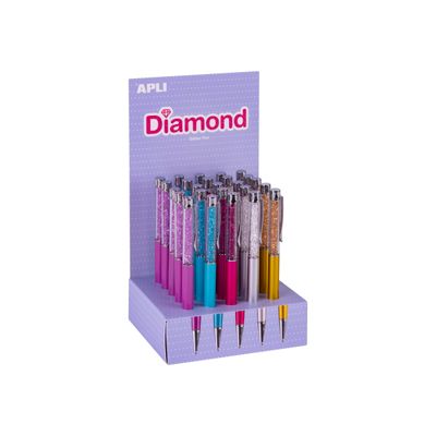 APLI Diamond - Stylo à bille - pointe moyenne - avec cristaux strass - Encre bleu
