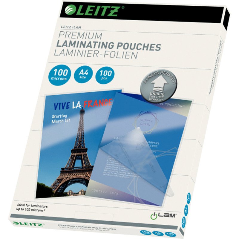 Pochettes de plastification Leitz A4 2 x 100 µ brillantes - Boite de 100